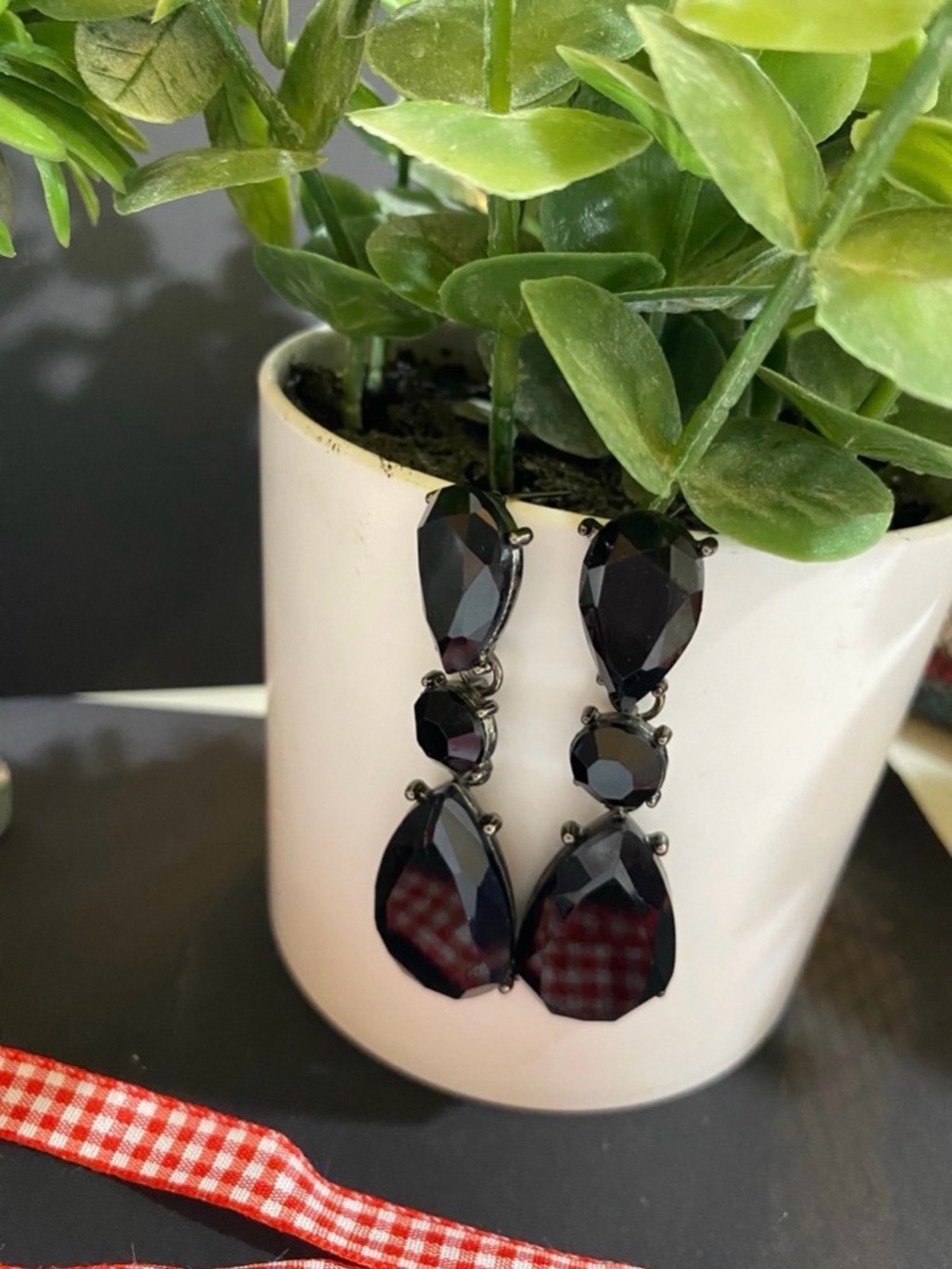 Black Geometric Long Earrings